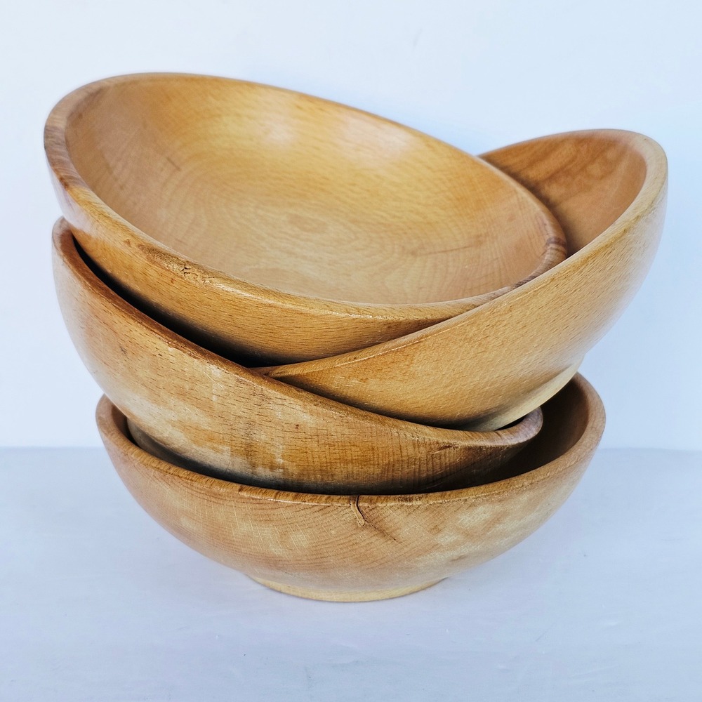 Vintage Japan Wooden Bowl Hand Turned Natural Grain Rustic Wabi Sabi Decor MCM